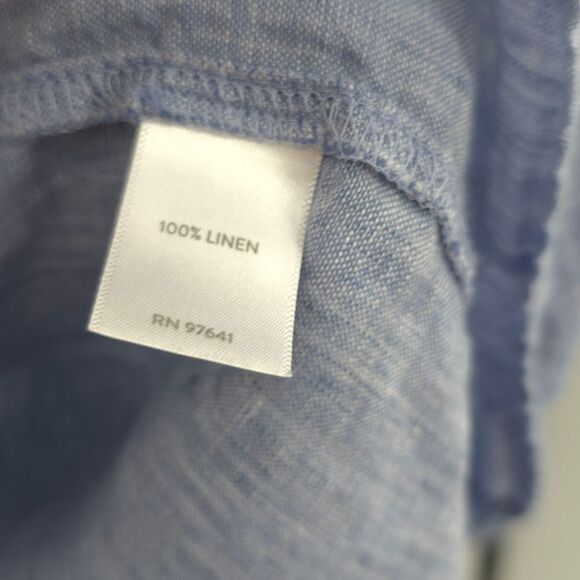 J.Jill 100% Linen Pintuck Tunic Top Button Front Roll-Tab Sleeve Blue Love Linen - Picture 10 of 15